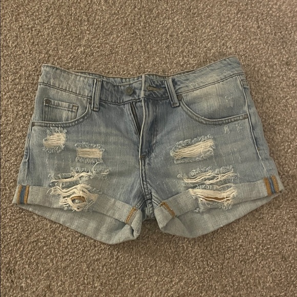 pistola Pants - Pistola Light Blue Distressed Jean Shorts